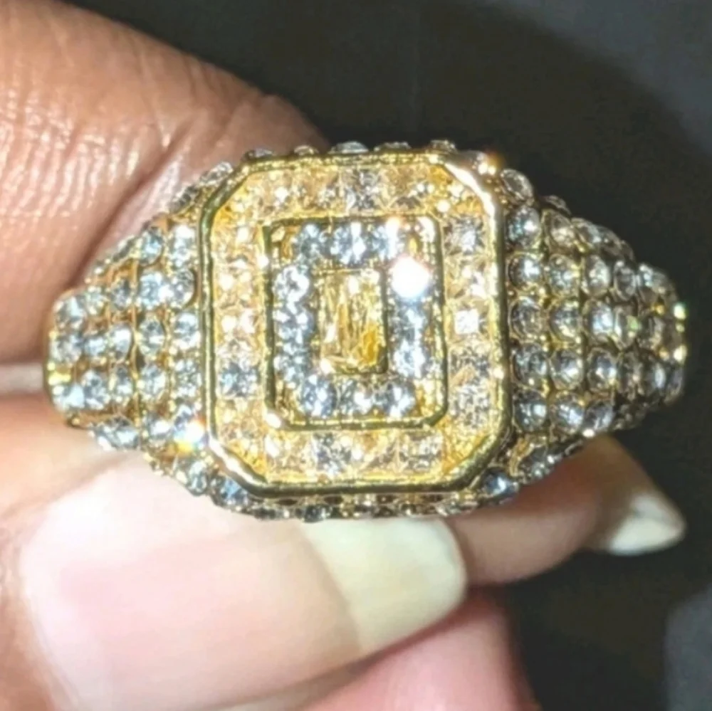 Elegant Mens Simulated Diamonds With 2ct 14k Yellow gold Plated Ring Sz 12